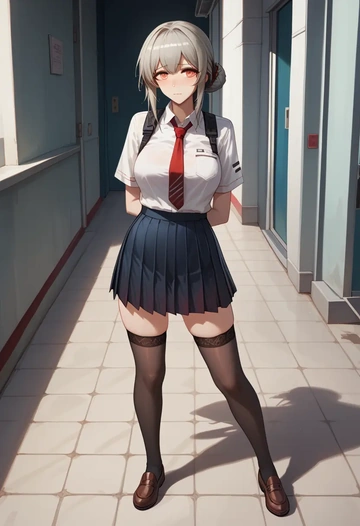 arknights,w_(arknights),jk uniform, stockings  - AI generated anime art