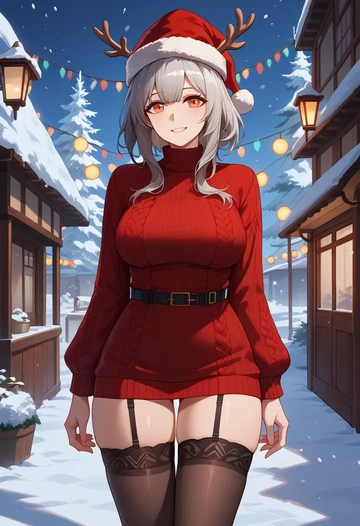 arknights,w_(arknights),sweater,stockings,Thigh garters  - AI generated anime art