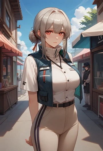 arknights,w_(arknights),vest,quilted,jogger pants  - AI generated anime art