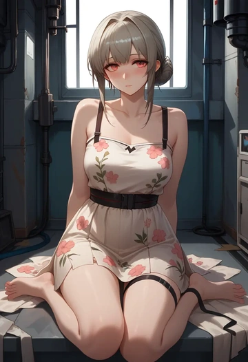 arknights,w_(arknights),silk slip dress,floral prints  - AI generated anime art