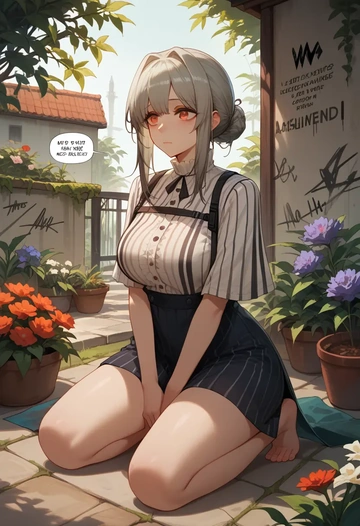 arknights,w_(arknights),striped graffiti blouse,dolphin shorts  - AI generated anime art