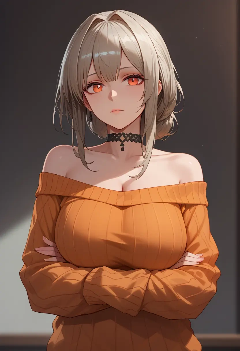 arknights,w_(arknights),orange,sweater,choker  - 