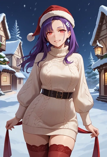 girls_frontline,wa2000_(girls_frontline),Christmas,sweater dress,stockings  - AI generated anime art