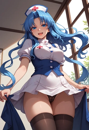 touhou,wakasagihime,nurse pantyhose,mini skirt, sexy  - AI generated anime art