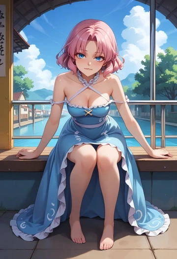 touhou,wakasagihime,silk slip dress  - AI generated anime art