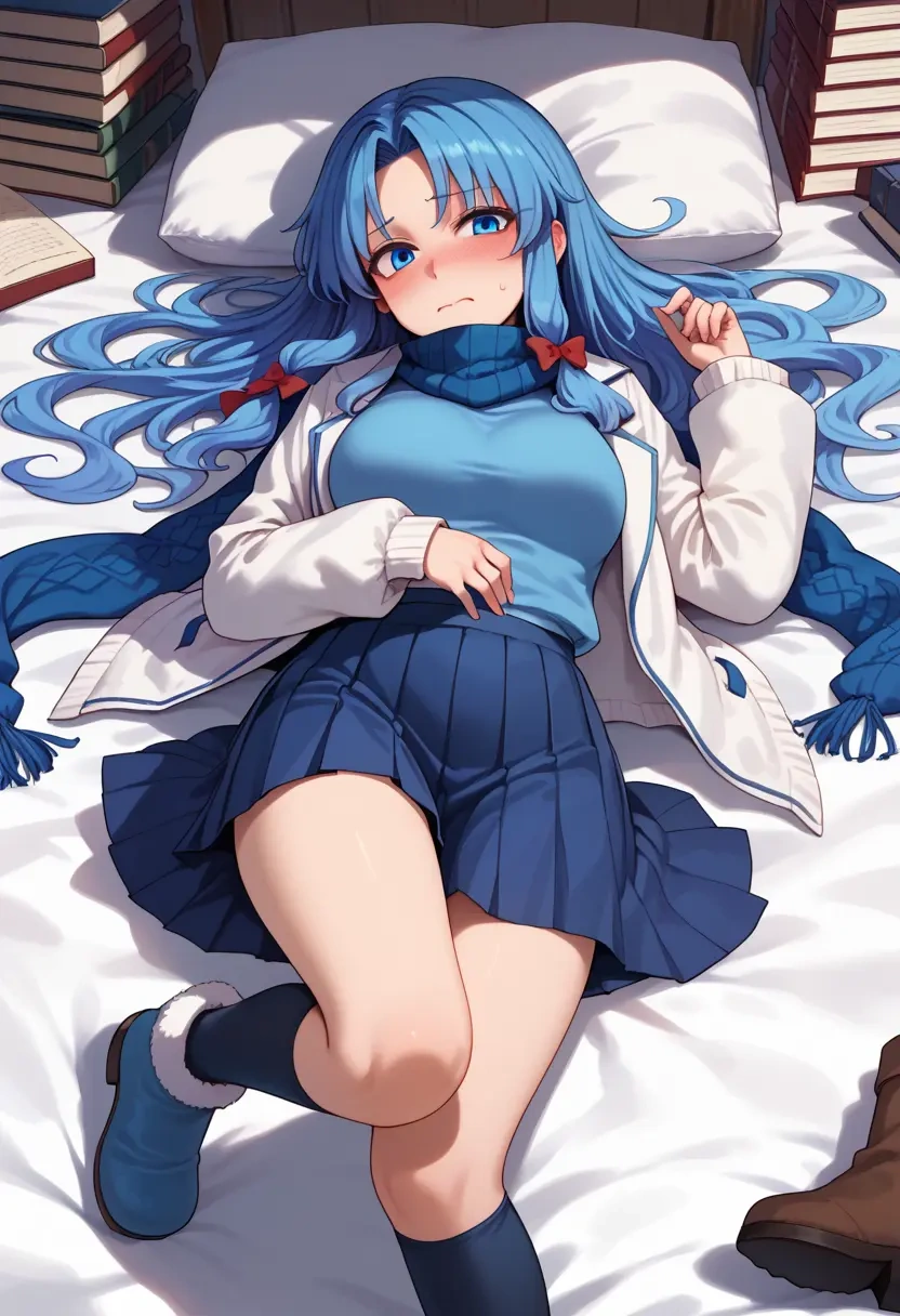 touhou,wakasagihime,winter,student uniform,puffer jacket  - 