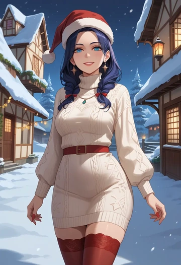 final_fantasy,warrior_of_light_(ff14),Christmas,sweater dress,stockings  - AI generated anime art