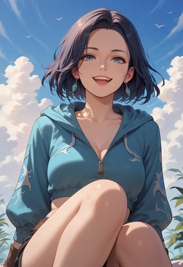 final_fantasy,warrior_of_light_(ff14),crop hoodie,shorts  - AI generated anime art