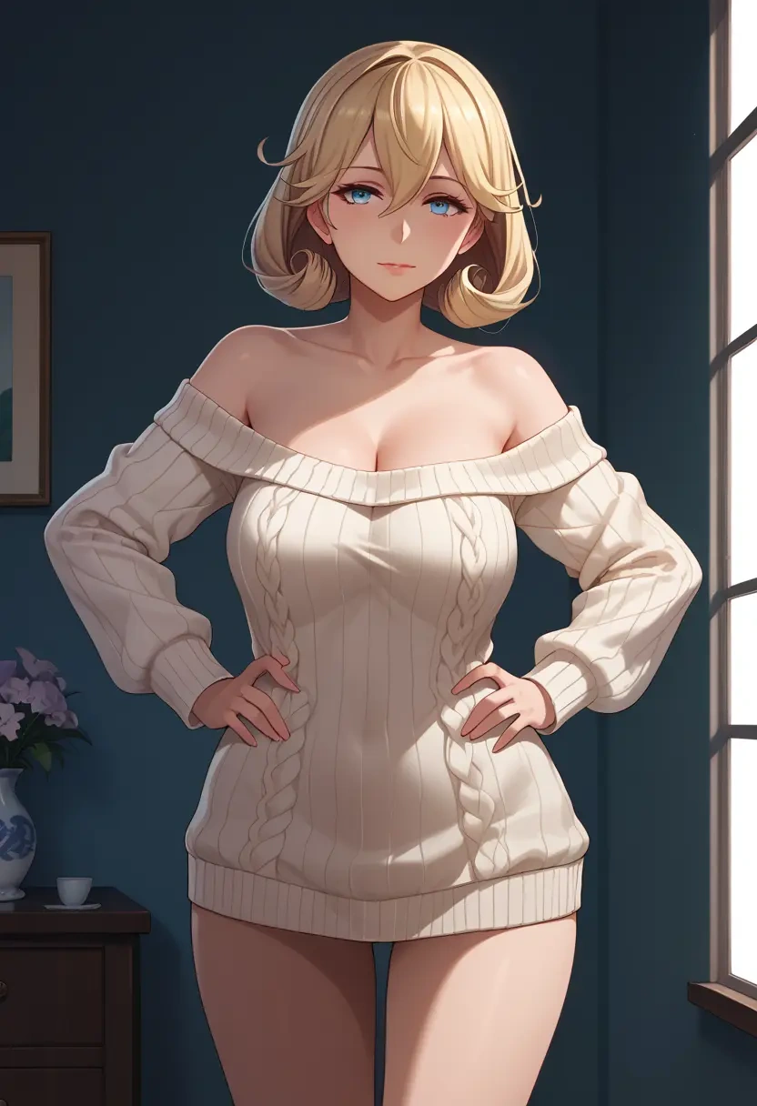 kantai_collection,warspite_(kancolle),Hands on hips,off-shoulder,sweater  - 