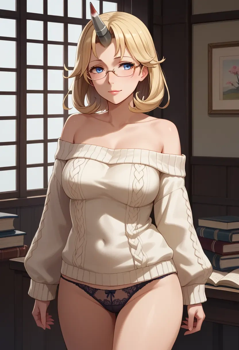 kantai_collection,warspite_(kancolle),sweater,panties,off-shoulder,glasses,sexy  - 