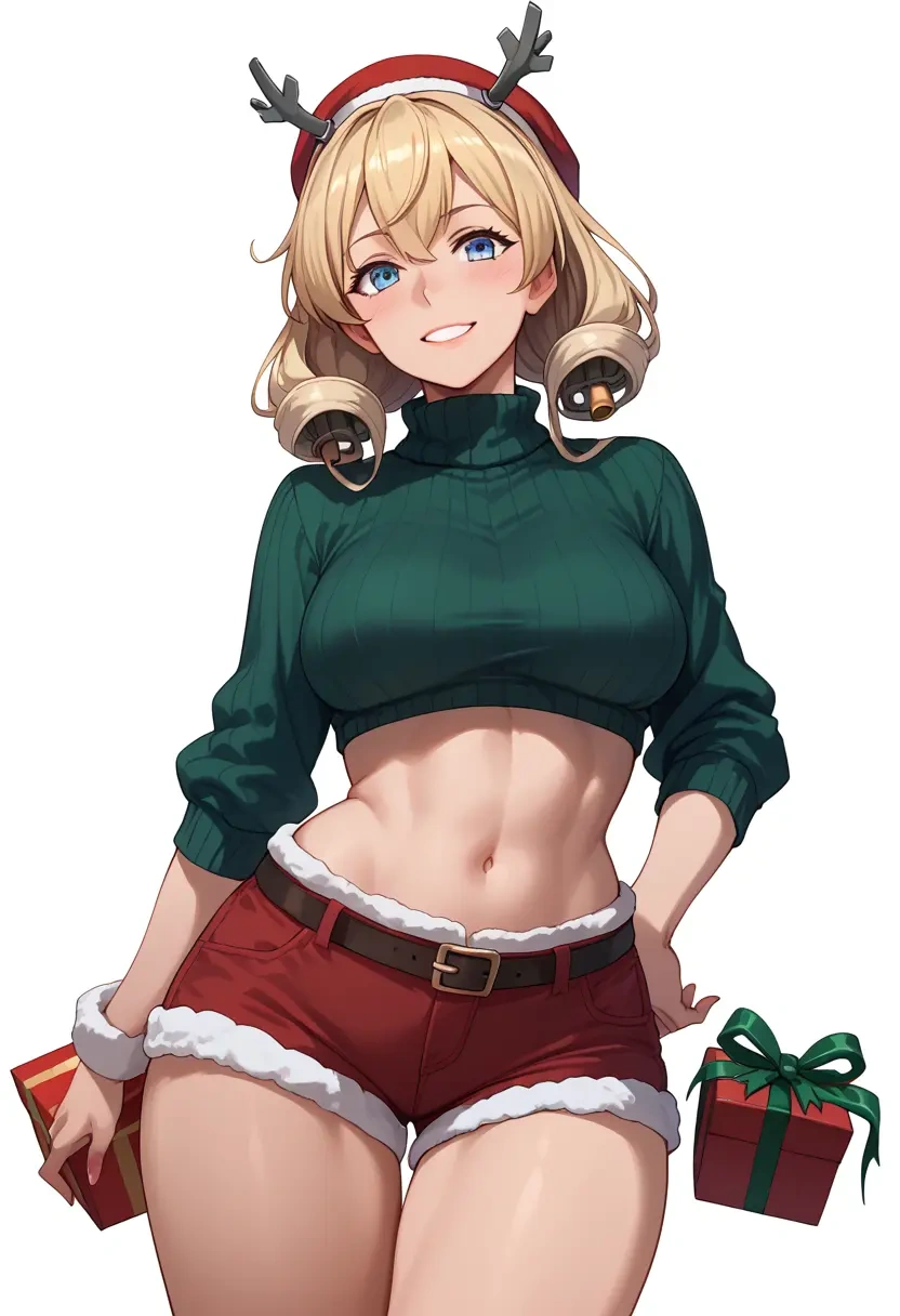 kantai_collection,warspite_(kancolle),Christmas,red velvet shorts,turtleneck sweater  - 