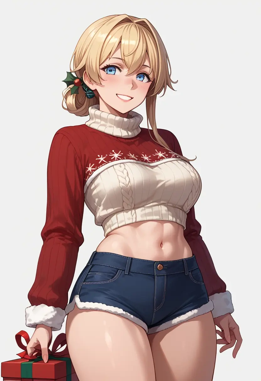 kantai_collection,warspite_(kancolle),Christmas,red velvet shorts,turtleneck sweater  - 