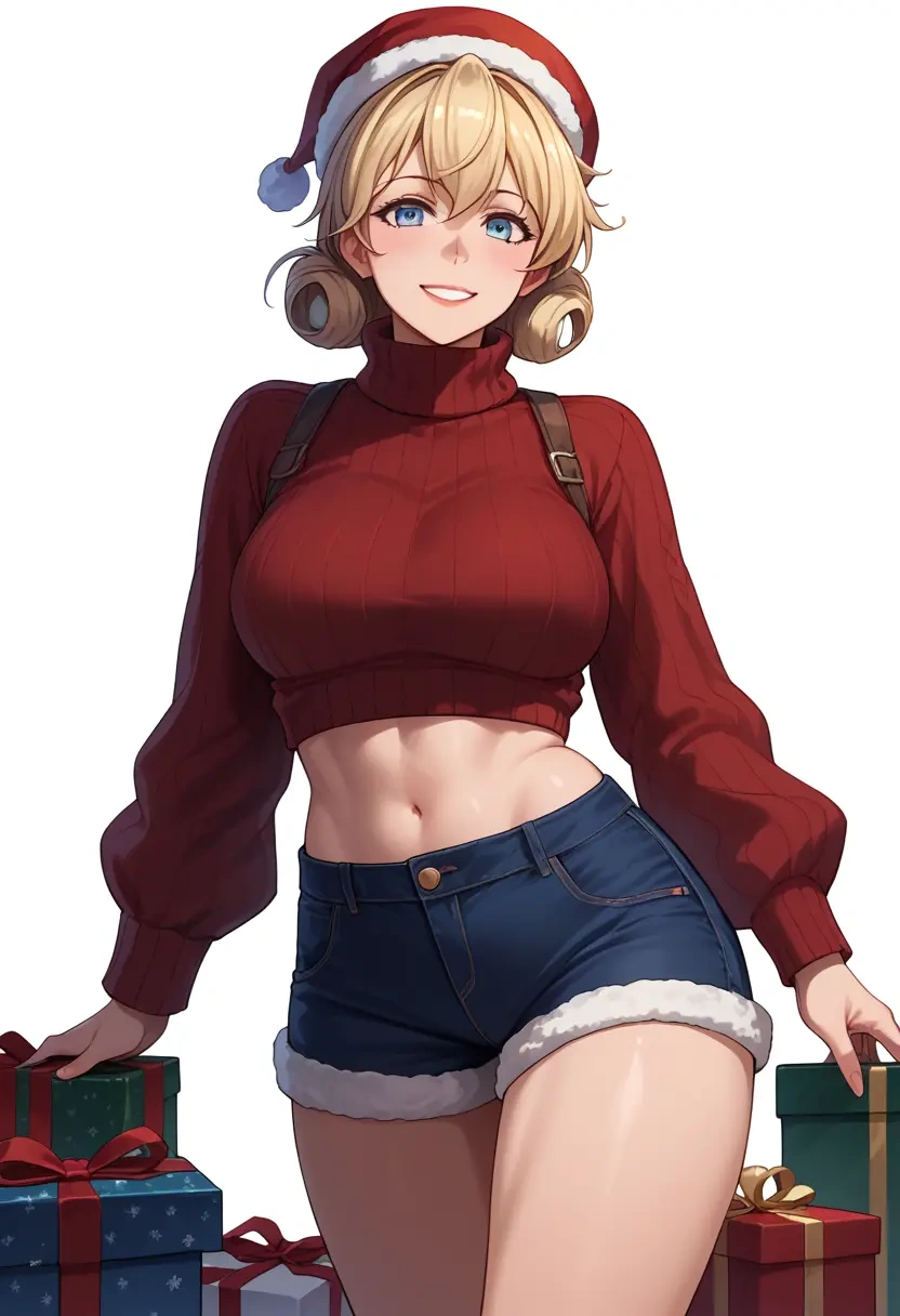 kantai_collection,warspite_(kancolle),Christmas,red velvet shorts,turtleneck sweater  - 