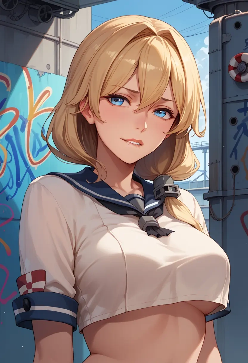 kantai_collection,warspite_(kancolle),cropped graffiti sweatshirt,dolphin shorts  - 