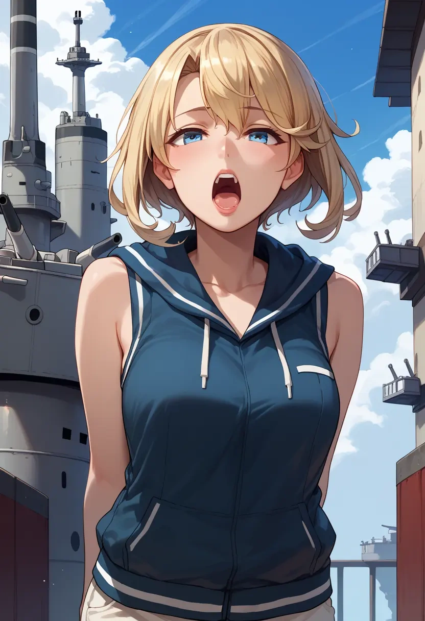 kantai_collection,warspite_(kancolle),sleeveless hoodie,biker shorts  - 