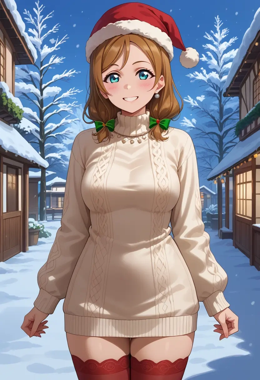 love_live,watanabe_you,Christmas,sweater dress,stockings  - 