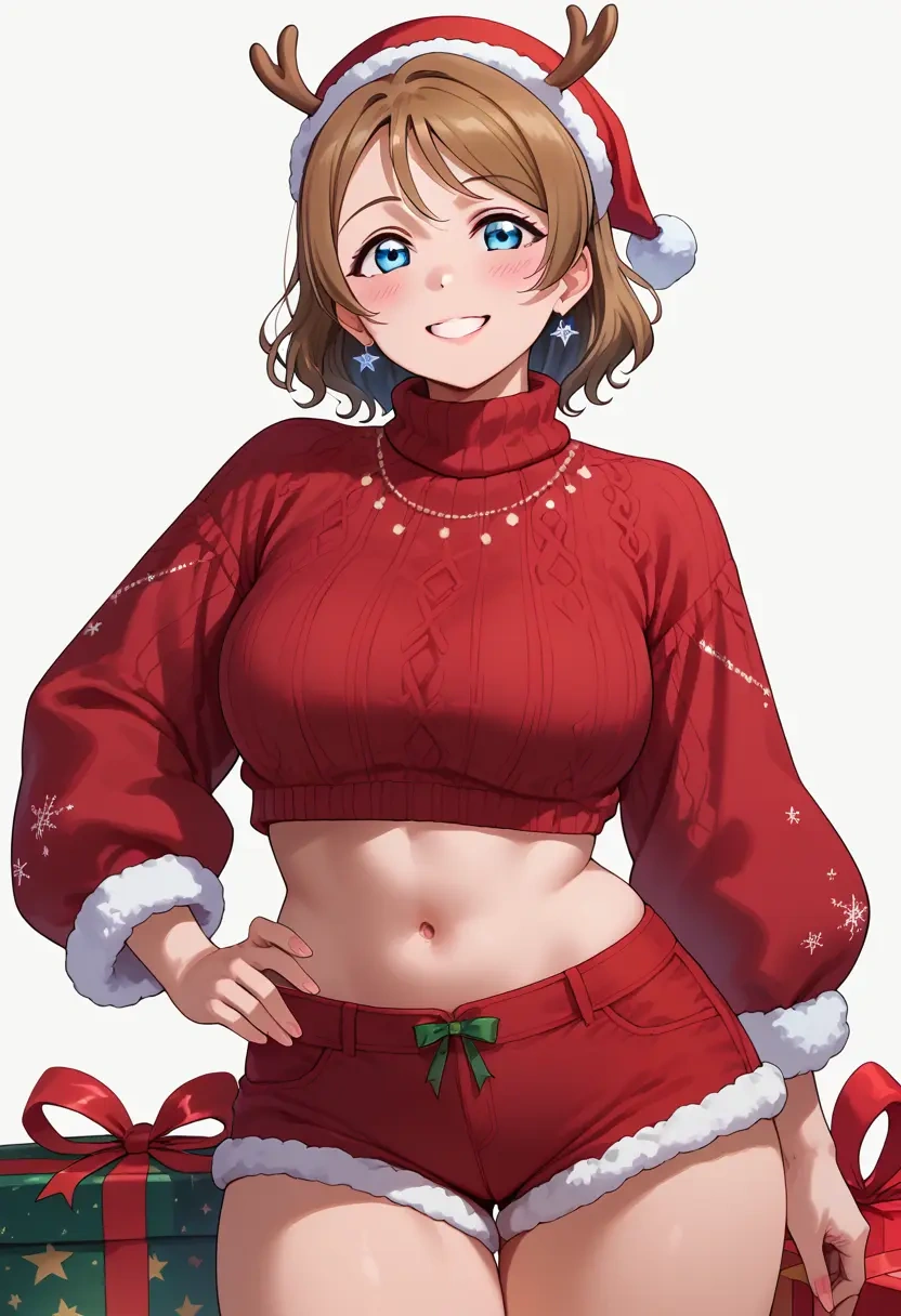 love_live,watanabe_you,Christmas,red velvet shorts,turtleneck sweater  - 