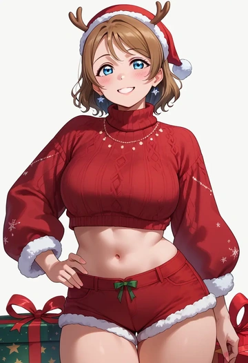 love_live,watanabe_you,Christmas,red velvet shorts,turtleneck sweater  - AI generated anime art