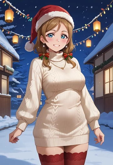 love_live,watanabe_you,Christmas,sweater dress,stockings  - AI generated anime art