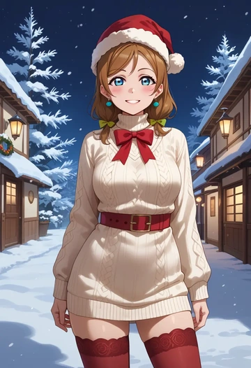 love_live,watanabe_you,Christmas,sweater dress,stockings  - AI generated anime art