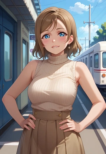 love_live,watanabe_you,turtleneck,knit,maxi skirt  - AI generated anime art