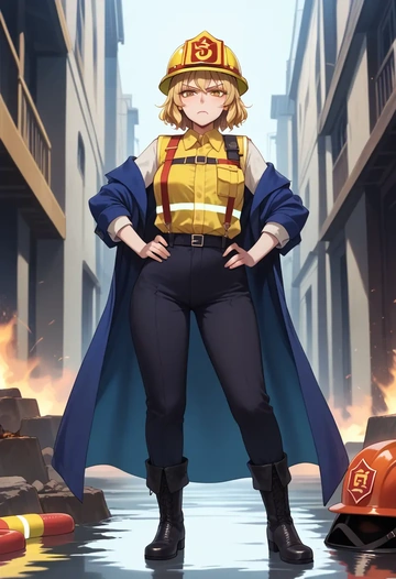 touhou,watatsuki_no_toyohime,firefighter  - AI generated anime art