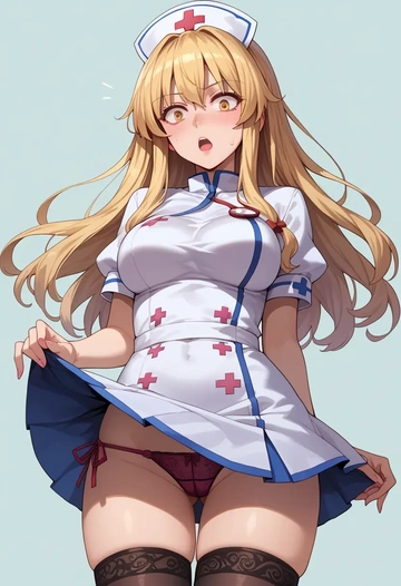 touhou,watatsuki_no_toyohime,nurse pantyhose,mini skirt, sexy  - AI generated anime art