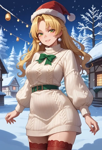 touhou,watatsuki_no_toyohime,Christmas,sweater dress,stockings  - AI generated anime art