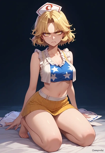 touhou,watatsuki_no_toyohime,crop top,athletic shorts  - AI generated anime art