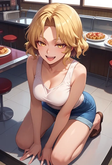 touhou,watatsuki_no_toyohime,tank top,mesh,cycling shorts  - AI generated anime art