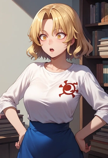 touhou,watatsuki_no_toyohime,pop art shirt,dolphin shorts  - AI generated anime art