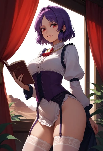 touhou,watatsuki_no_yorihime,Victorian-era,stockings,sexy  - AI generated anime art