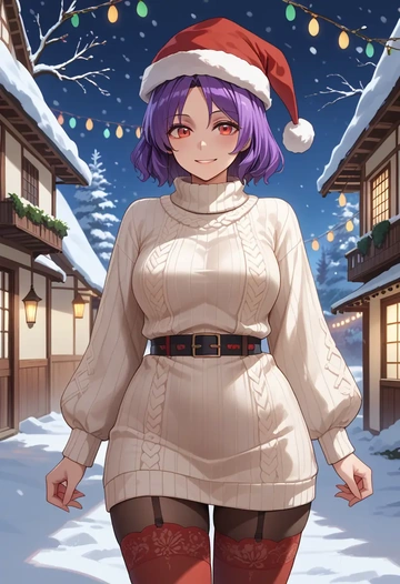 touhou,watatsuki_no_yorihime,Christmas,sweater dress,stockings  - AI generated anime art