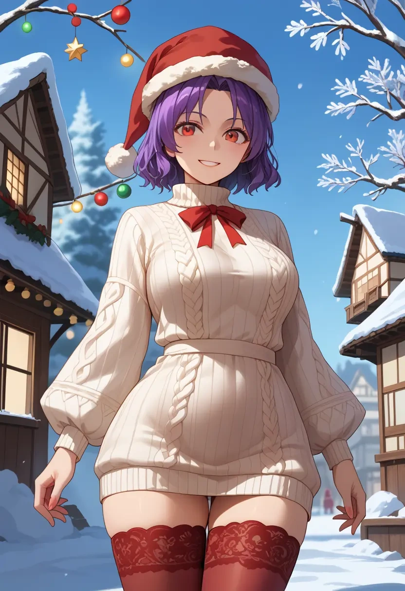 touhou,watatsuki_no_yorihime,Christmas,sweater dress,stockings  - 