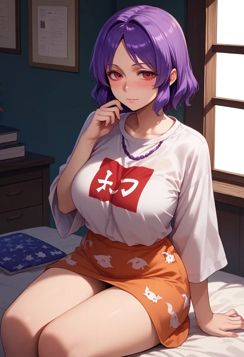 touhou,watatsuki_no_yorihime,handwritten script shirt,dolphin shorts  - 