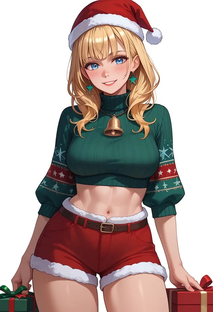 hololive,watson_amelia,Christmas,red velvet shorts,turtleneck sweater  - 