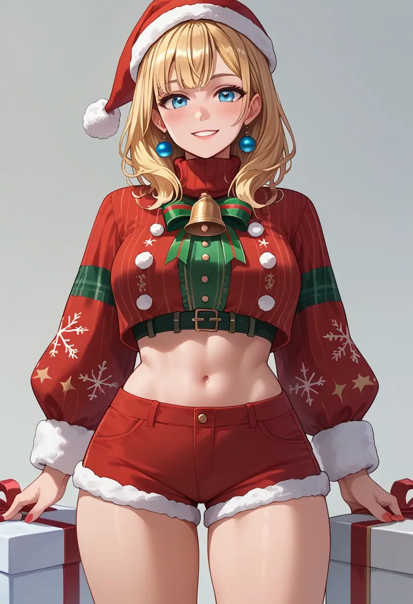 hololive,watson_amelia,Christmas,red velvet shorts,turtleneck sweater  - 