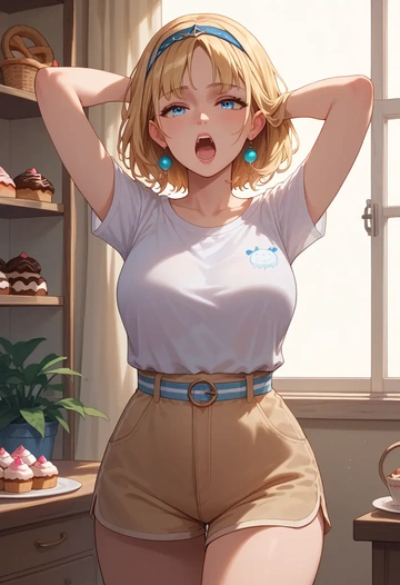 hololive,watson_amelia,jogger shorts,oversized tank  - AI generated anime art