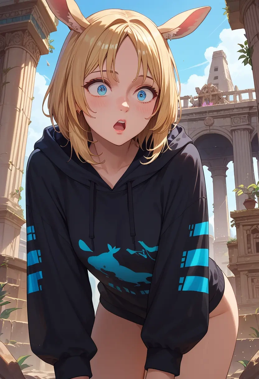 hololive,watson_amelia,oversized graphic hoodie,thigh-high socks,shorts  - 