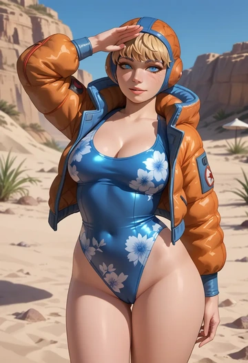 apex_legends,wattson_(apex_legends),swimsuit,floral print  - AI generated anime art