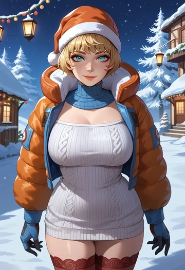 apex_legends,wattson_(apex_legends),Christmas,sweater dress,stockings  - AI generated anime art