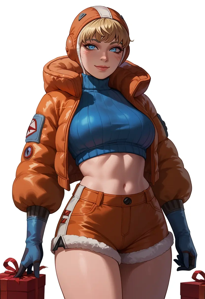 apex_legends,wattson_(apex_legends),Christmas,red velvet shorts,turtleneck sweater  - 