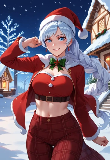 rwby,weiss_schnee,Christmas,plaid trousers  - AI generated anime art