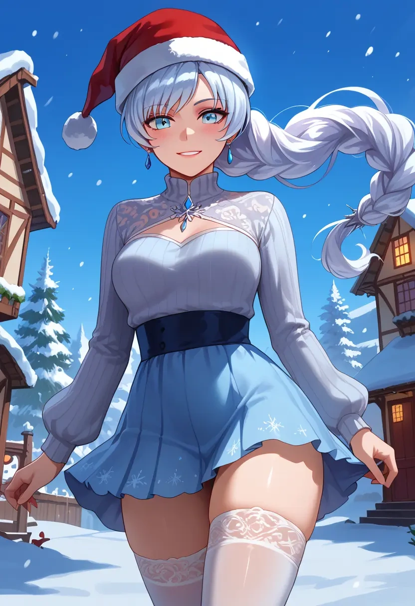 rwby,weiss_schnee,Christmas,sweater dress,stockings  - 