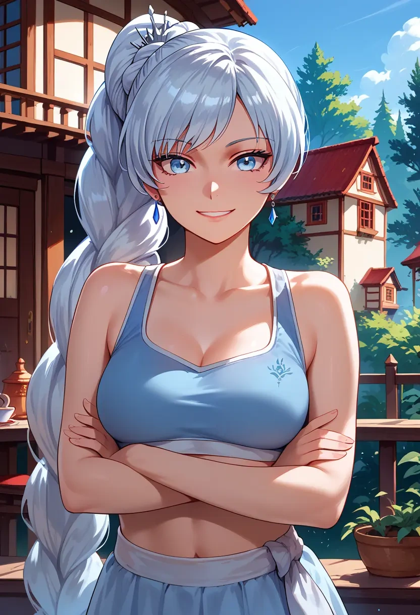 rwby,weiss_schnee,sports crop,high-waisted shorts  - 