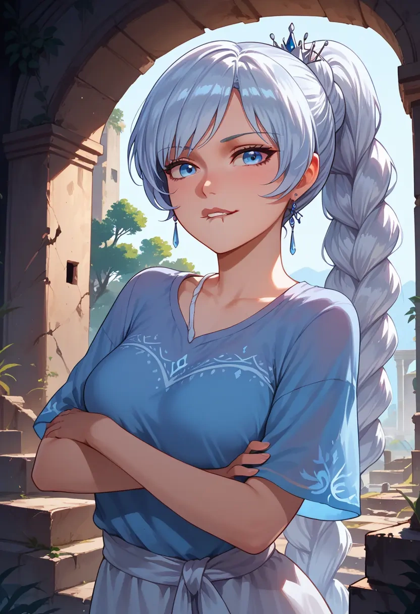 rwby,weiss_schnee,tie-dye shirt,dolphin shorts  - 