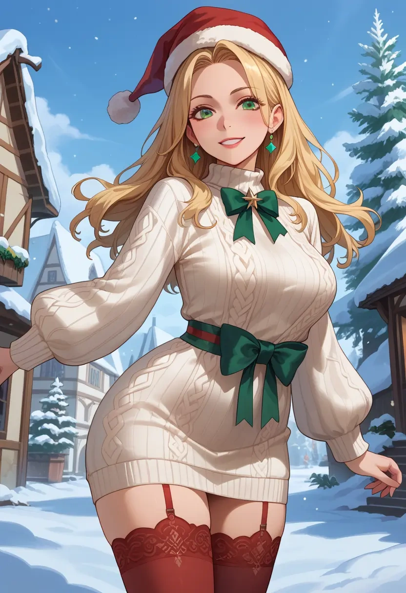 final_fantasy,white_mage,Christmas,sweater dress,stockings  - 