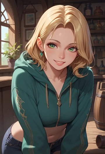 final_fantasy,white_mage,crop hoodie,shorts  - AI generated anime art