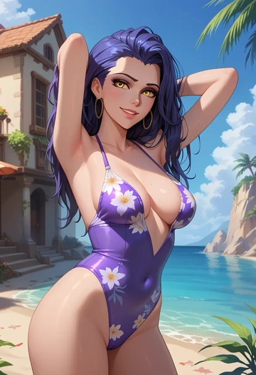 overwatch,widowmaker_(overwatch),swimsuit,floral print  - AI generated anime art