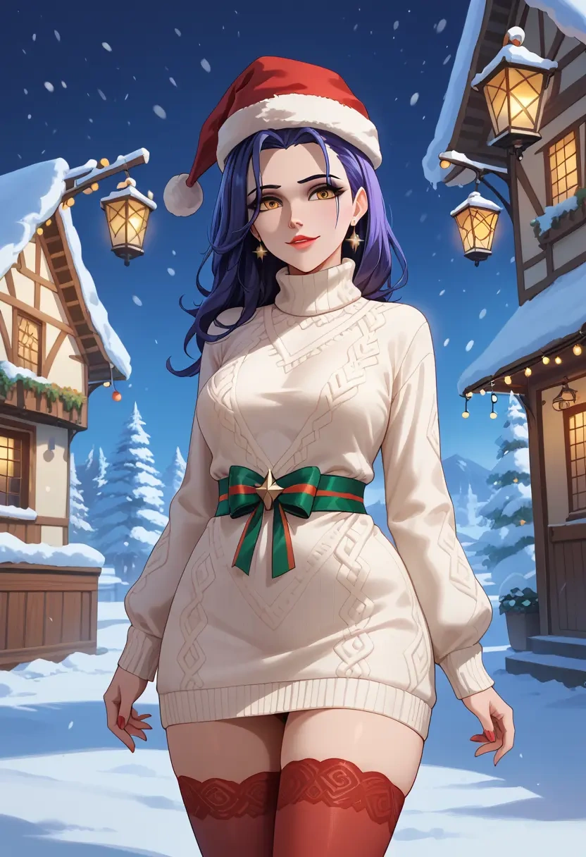 overwatch,widowmaker_(overwatch),Christmas,sweater dress,stockings  - 